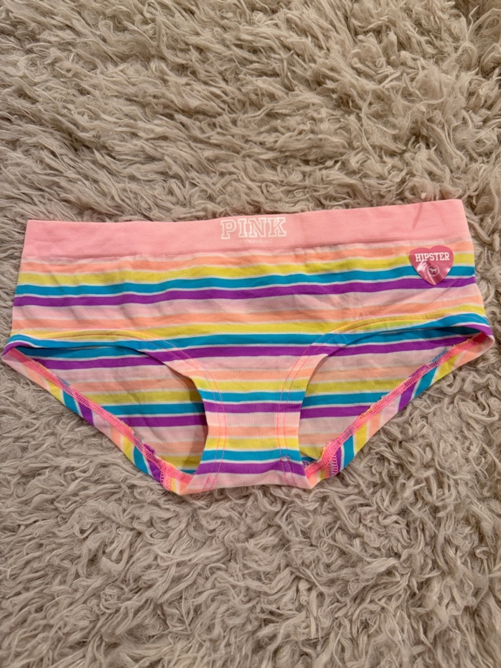 NWT VTG Victoria's Secret PINK Yoga Seamless Rainbow Stripe Hipster Panty S Y2K